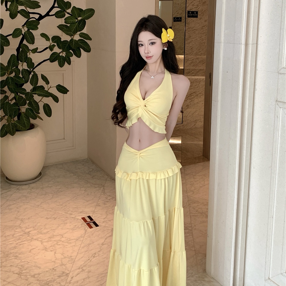 Seaside A-line tops enticement summer skirt 2pcs set
