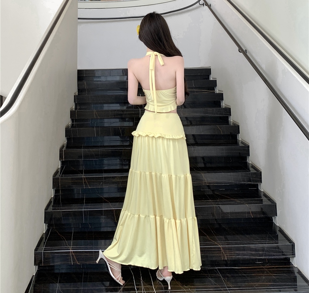 Seaside A-line tops enticement summer skirt 2pcs set