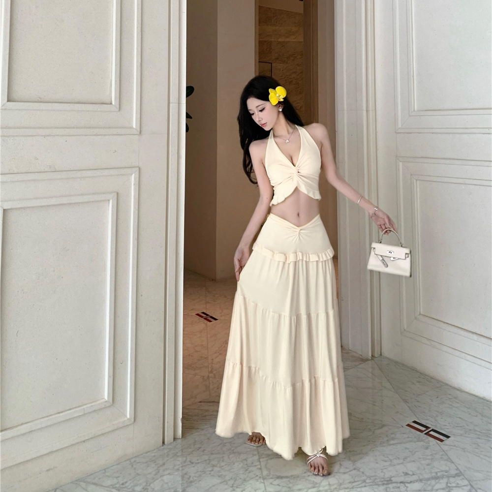 Seaside A-line tops enticement summer skirt 2pcs set