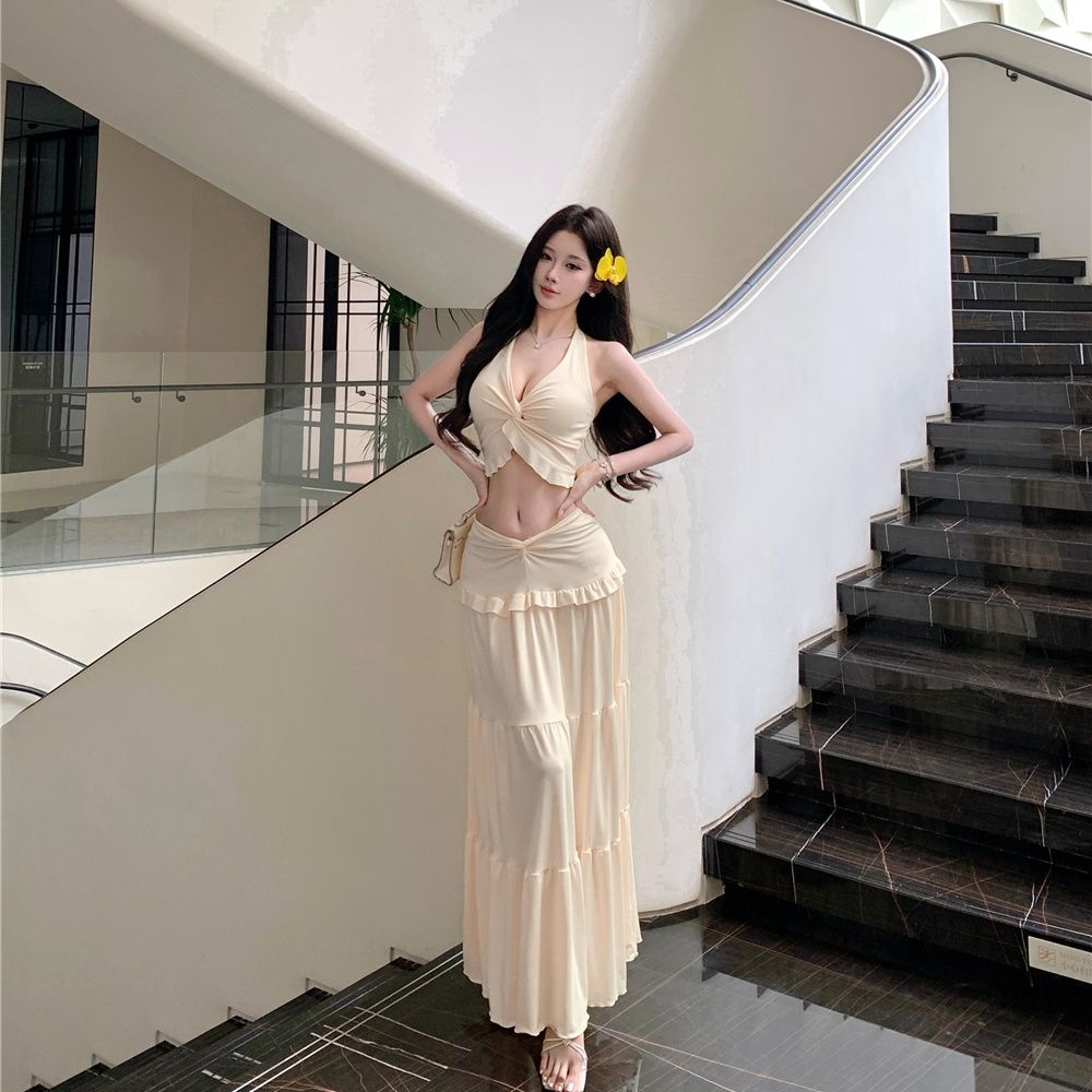 Seaside A-line tops enticement summer skirt 2pcs set