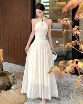Slim pinched waist long dress halter dress for women