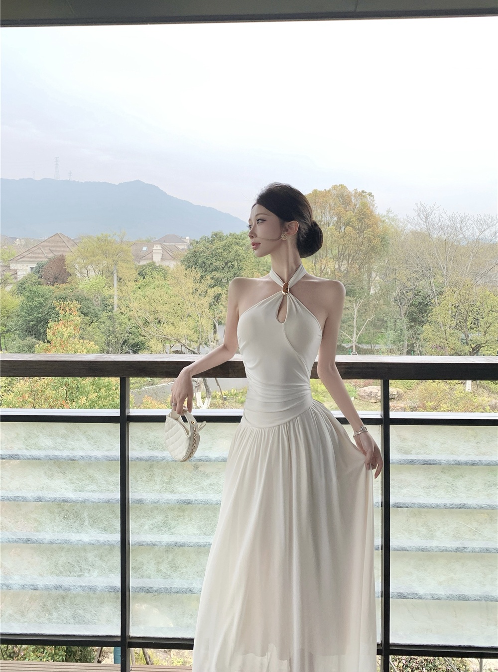 Slim pinched waist long dress halter dress for women