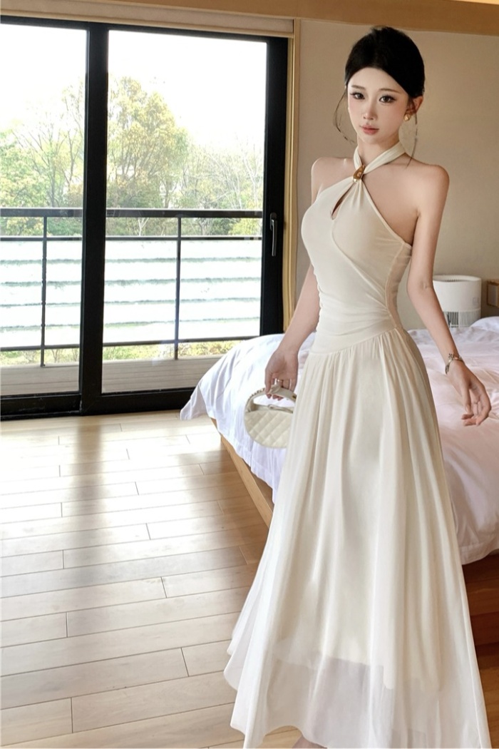 Slim pinched waist long dress halter dress for women