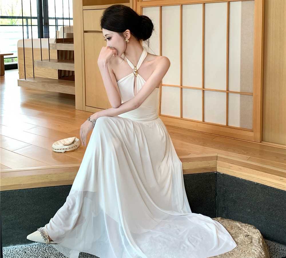 Slim pinched waist long dress halter dress for women