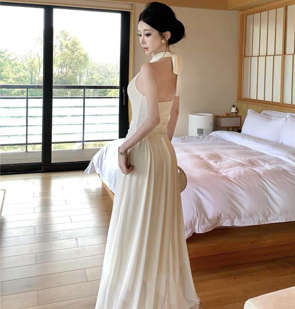 Slim pinched waist long dress halter dress for women