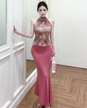 Bow spicegirl tops halter skirt a set for women