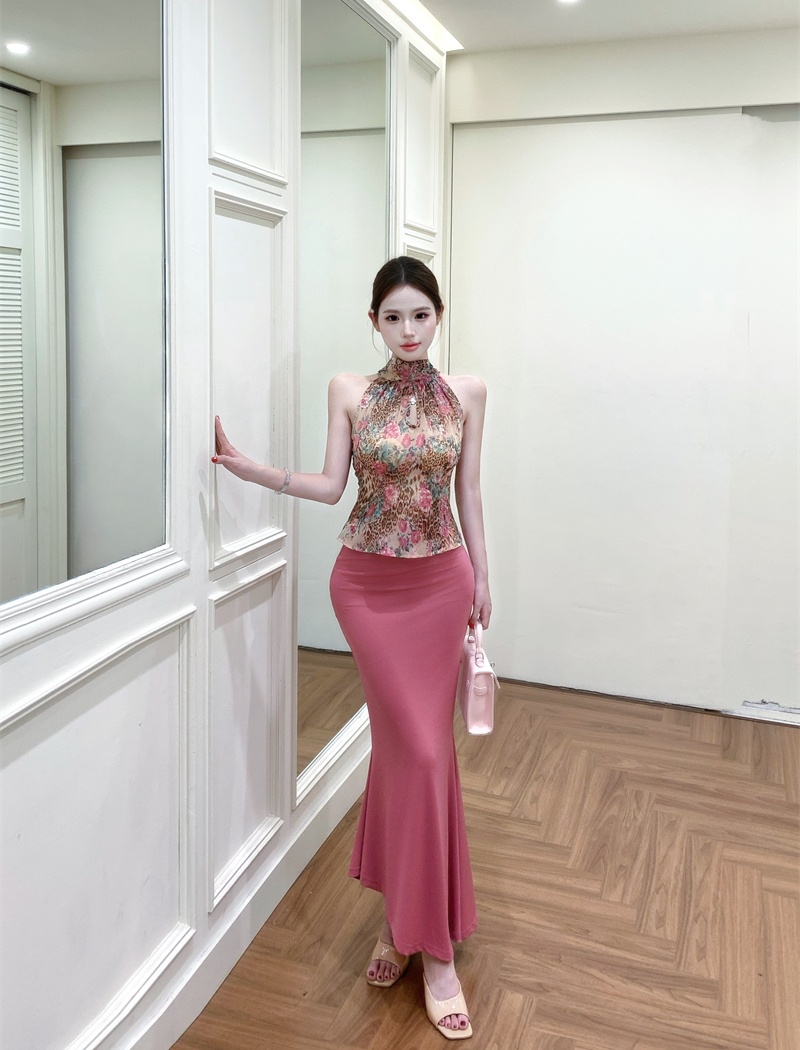 Bow spicegirl tops halter skirt a set for women