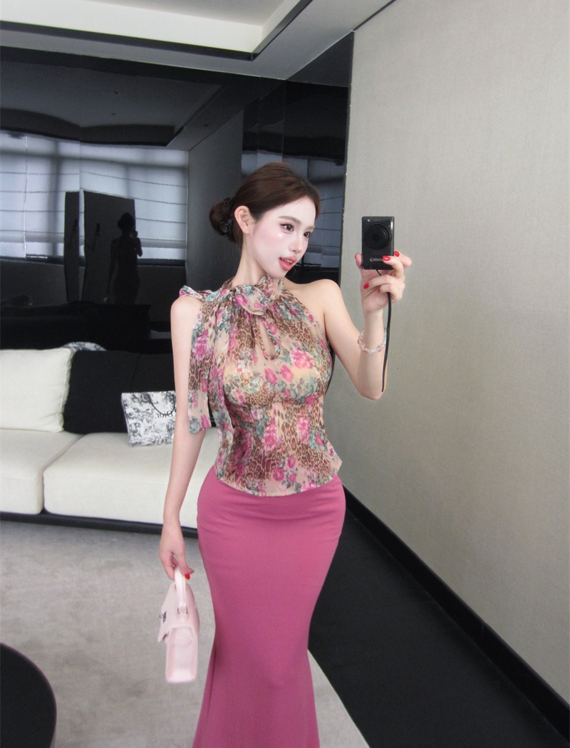 Bow spicegirl tops halter skirt a set for women