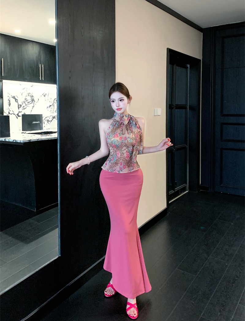 Bow spicegirl tops halter skirt a set for women