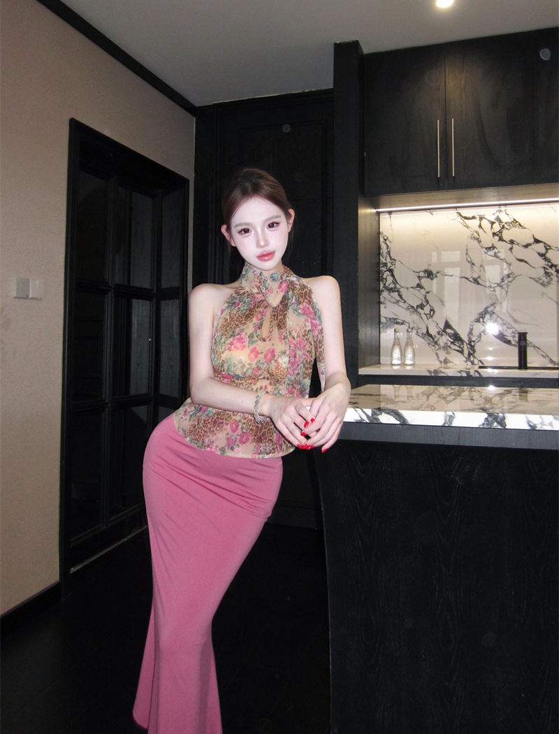 Bow spicegirl tops halter skirt a set for women