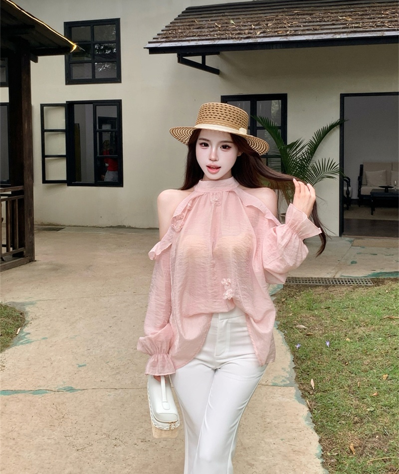Long sleeve shirt halter small shirt for women
