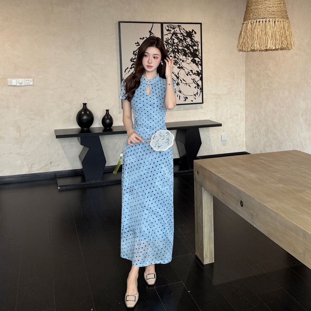 Chinese style dress drops of water collar long dress