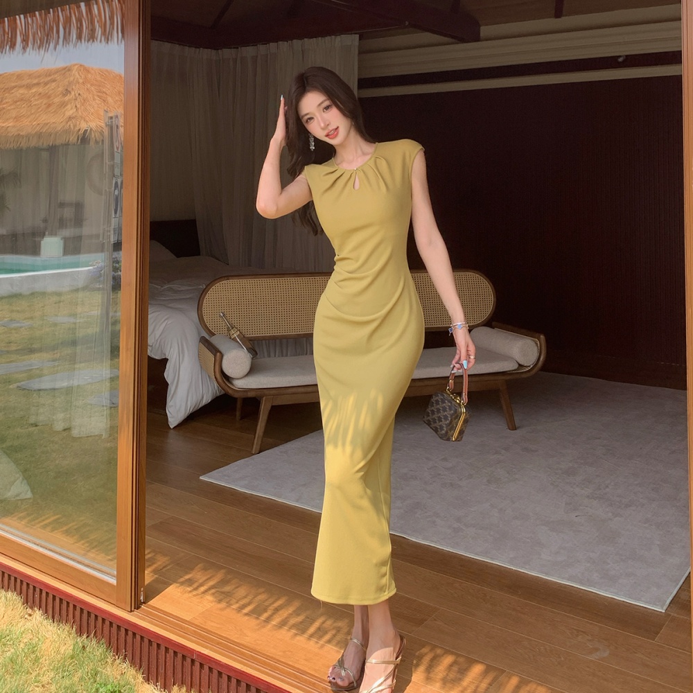 Slim fold dress drops of water collar long dress