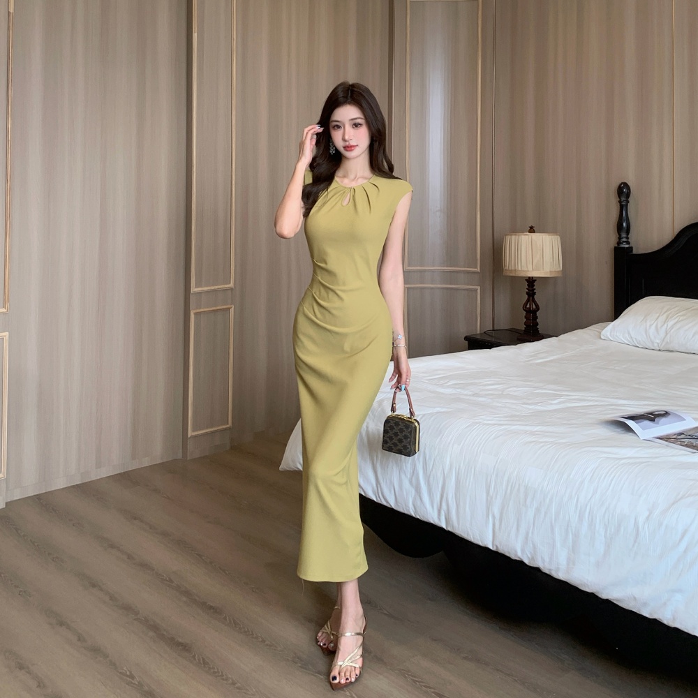 Slim fold dress drops of water collar long dress