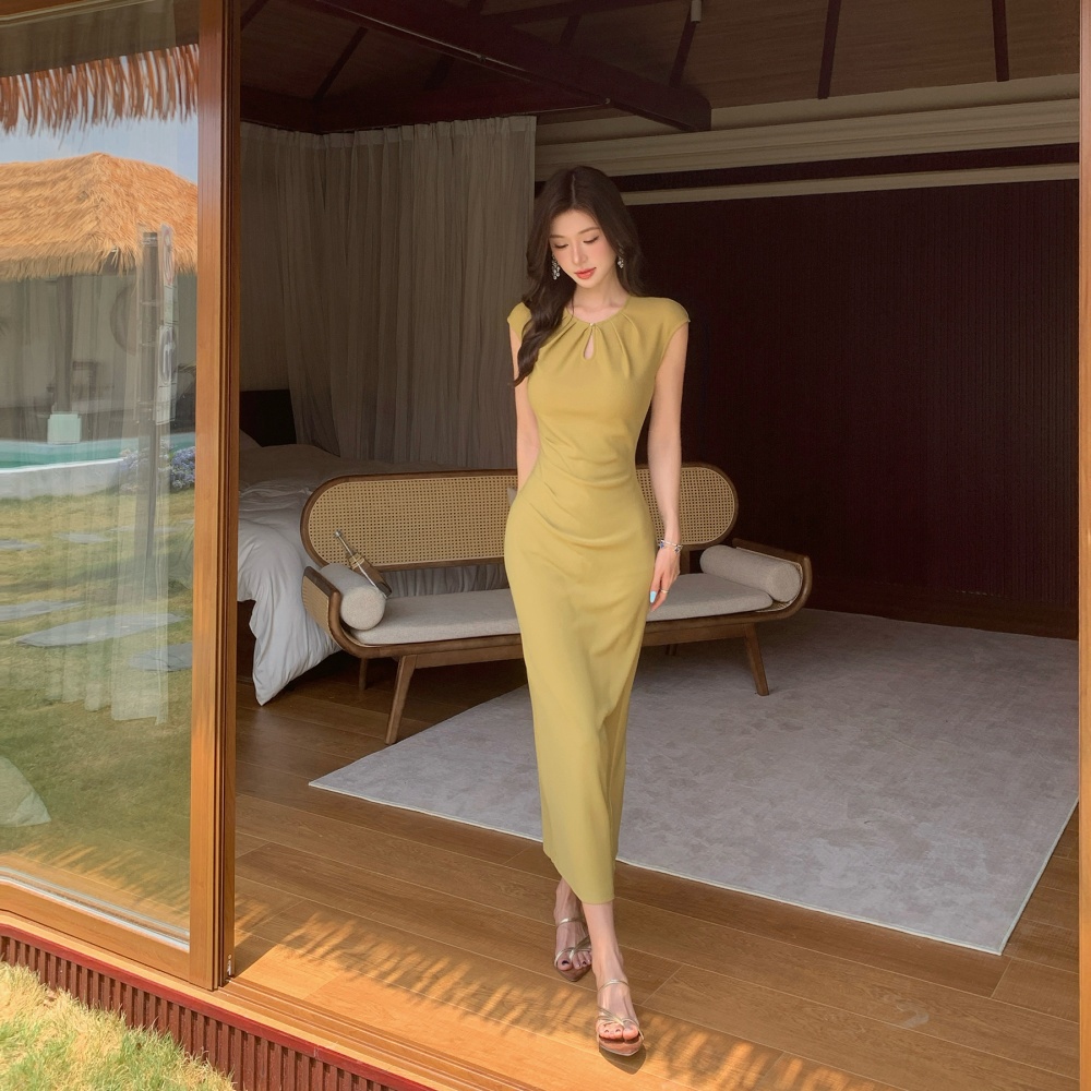 Slim fold dress drops of water collar long dress