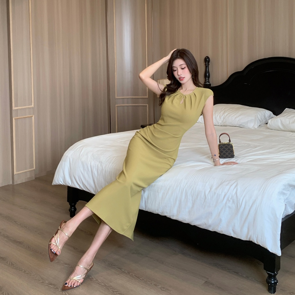 Slim fold dress drops of water collar long dress