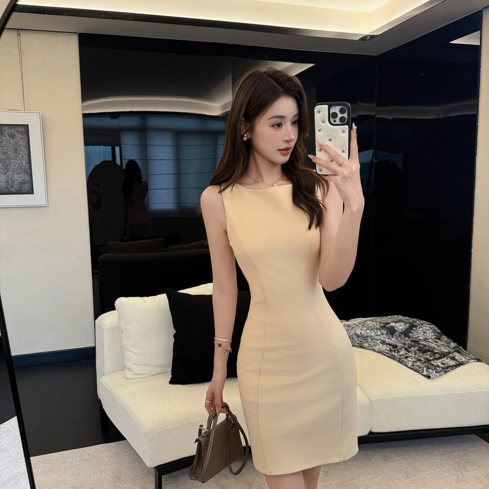 Summer slim autumn package hip cotton light knitted dress