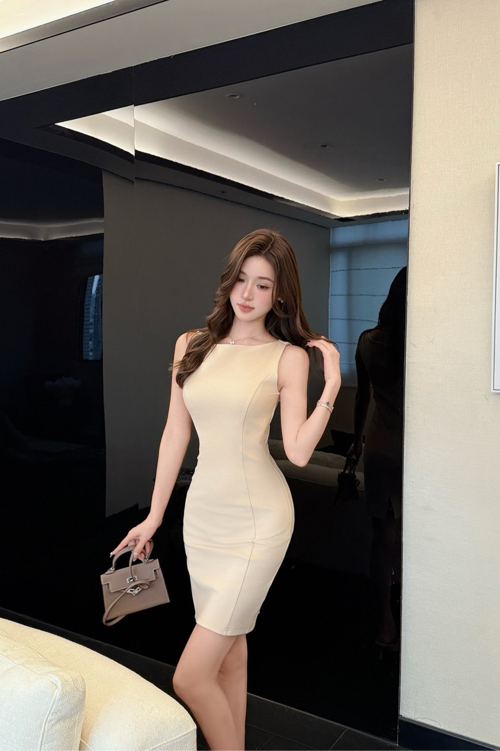 Summer slim autumn package hip cotton light knitted dress