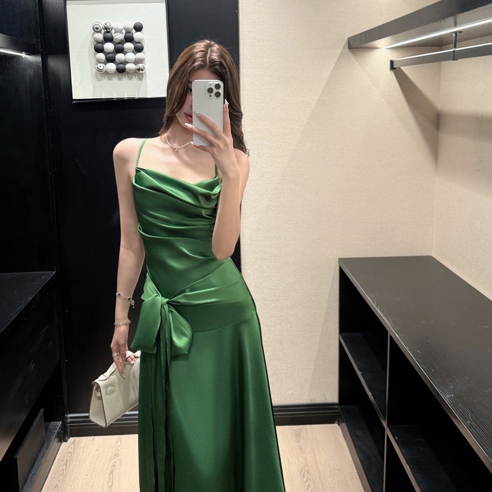 Slim sling formal dress satin dress for women