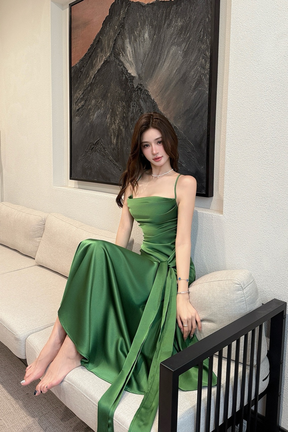 Slim sling formal dress satin dress for women