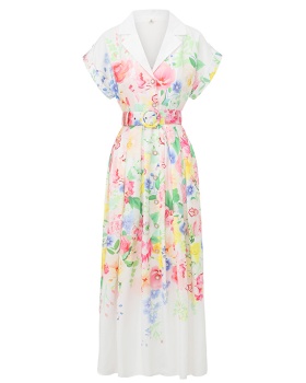 Long painting spring and summer flowers dress