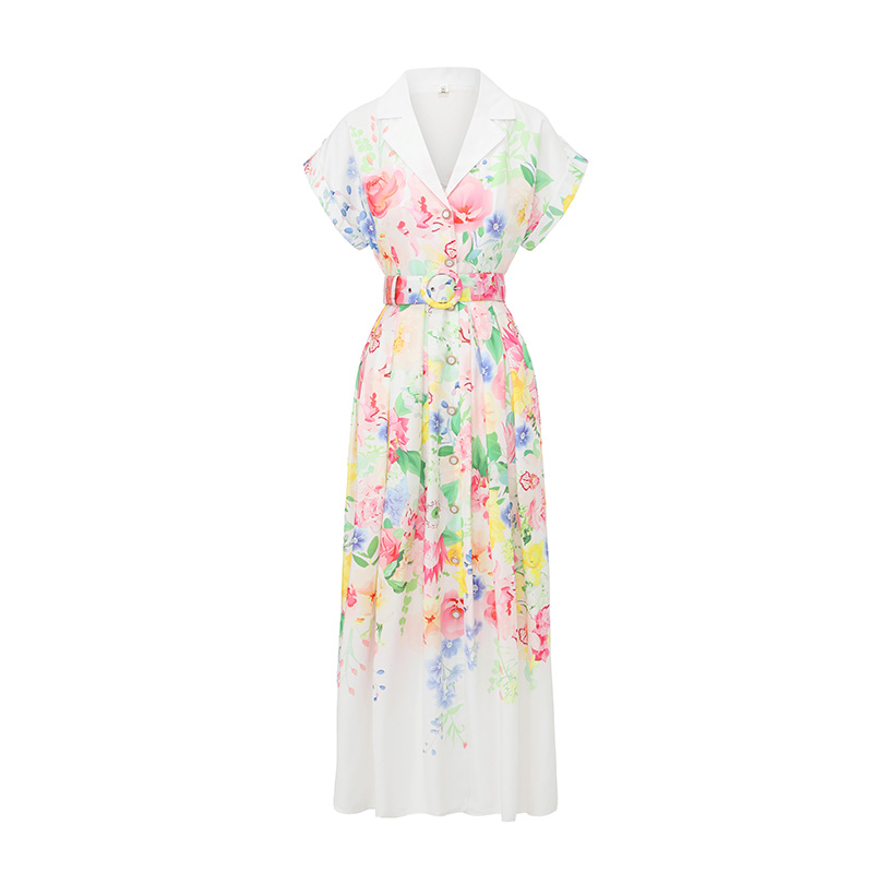 Long painting spring and summer flowers dress