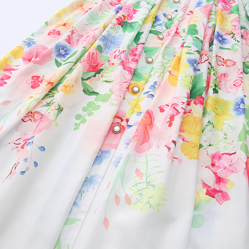 Long painting spring and summer flowers dress