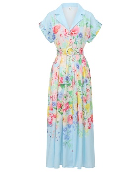 Spring and summer long painting flowers dress