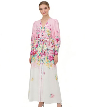 Long painting V-neck flowers spring and summer dress