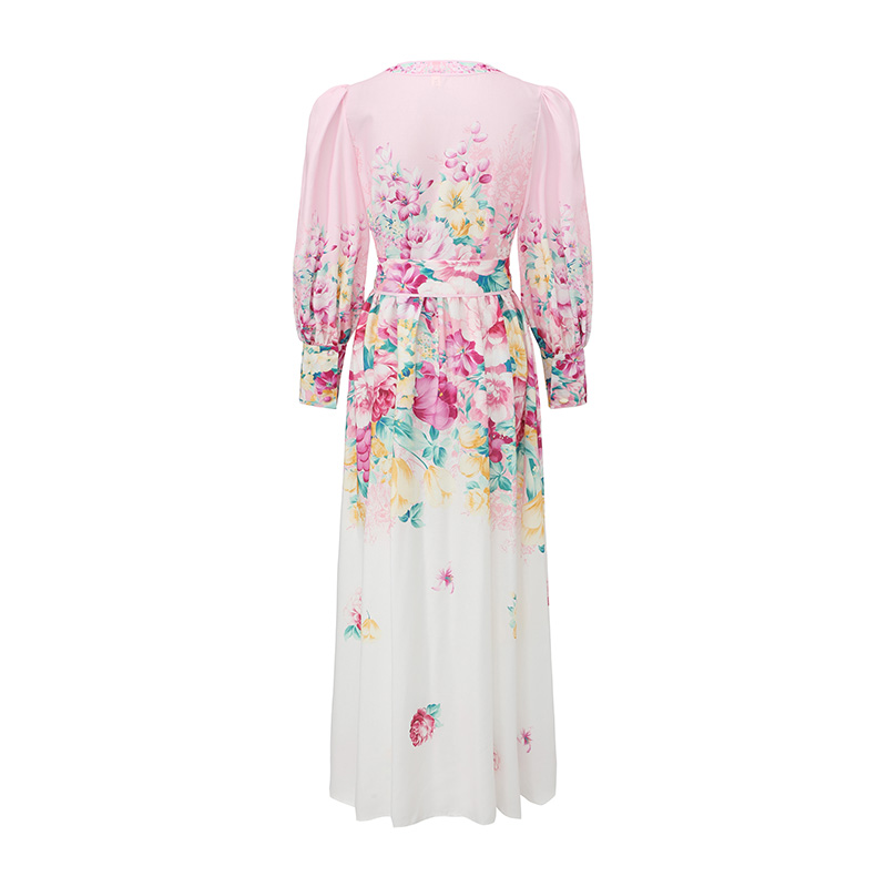 Long painting V-neck flowers spring and summer dress