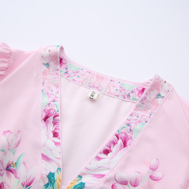 Long painting V-neck flowers spring and summer dress