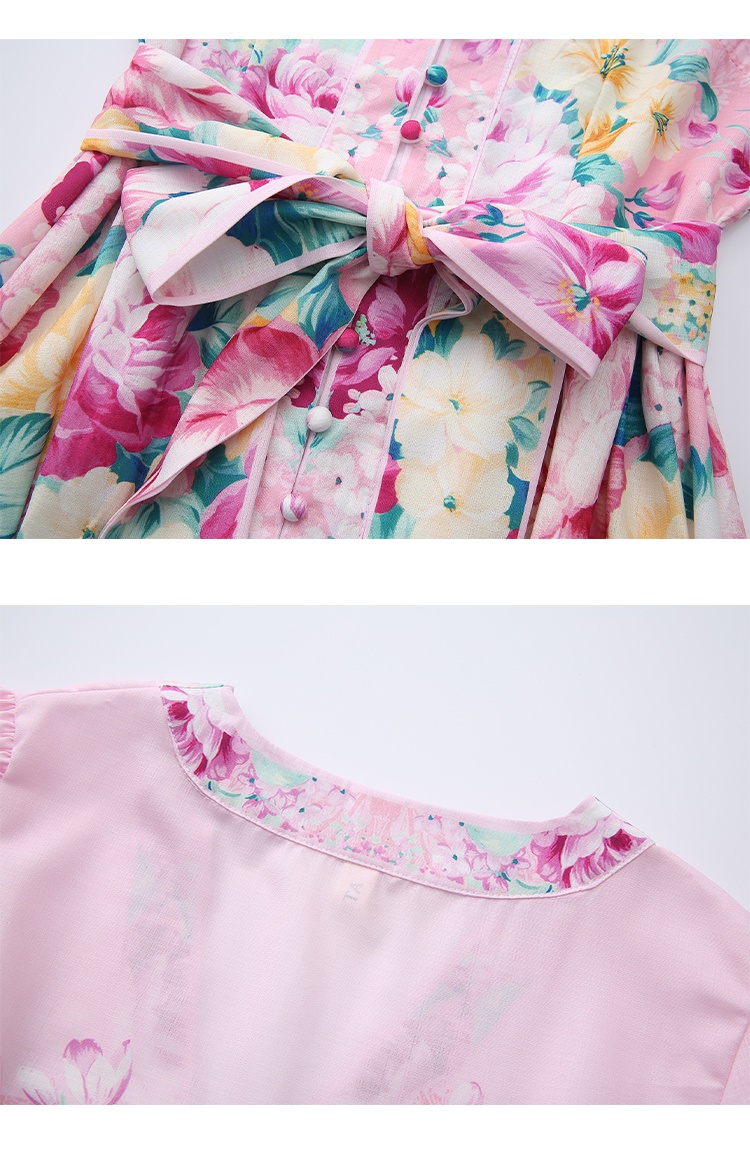 Long painting V-neck flowers spring and summer dress