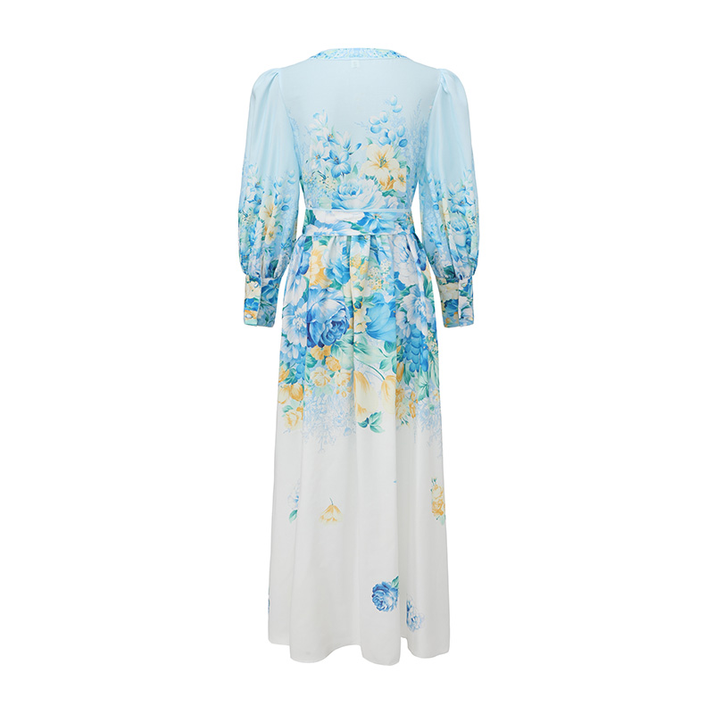 Spring and summer long sleeve painting long flowers dress