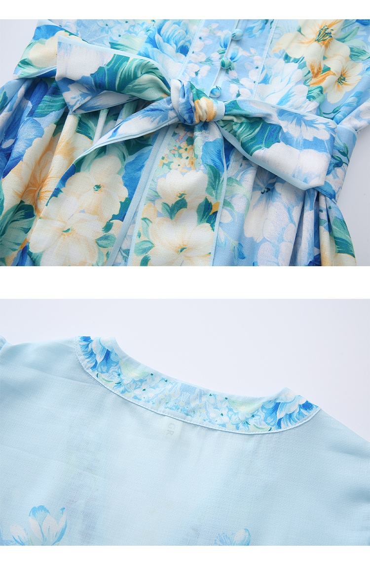 Spring and summer long sleeve painting long flowers dress