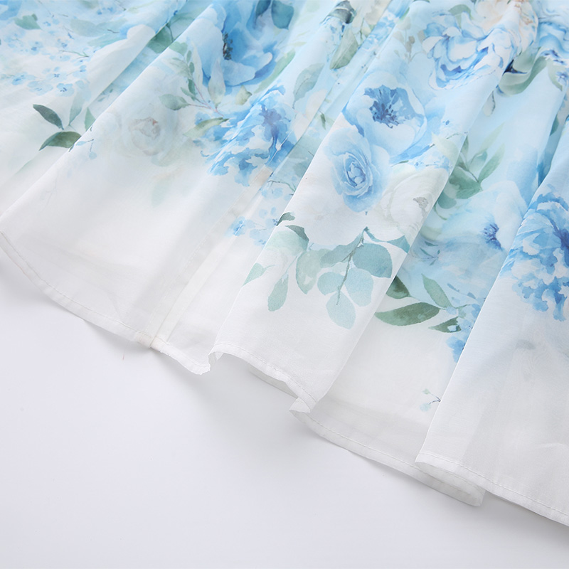 Spring printing retro painting cstand collar long dress