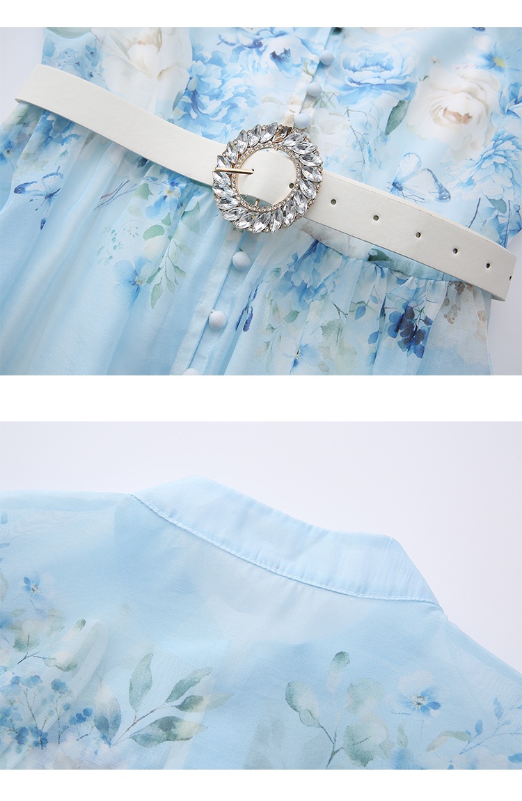 Spring printing retro painting cstand collar long dress