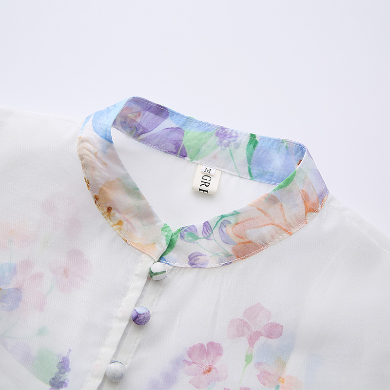 Long sleeve spring long cstand collar painting printing dress