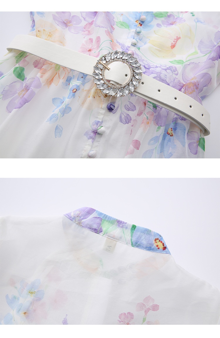 Long sleeve spring long cstand collar painting printing dress