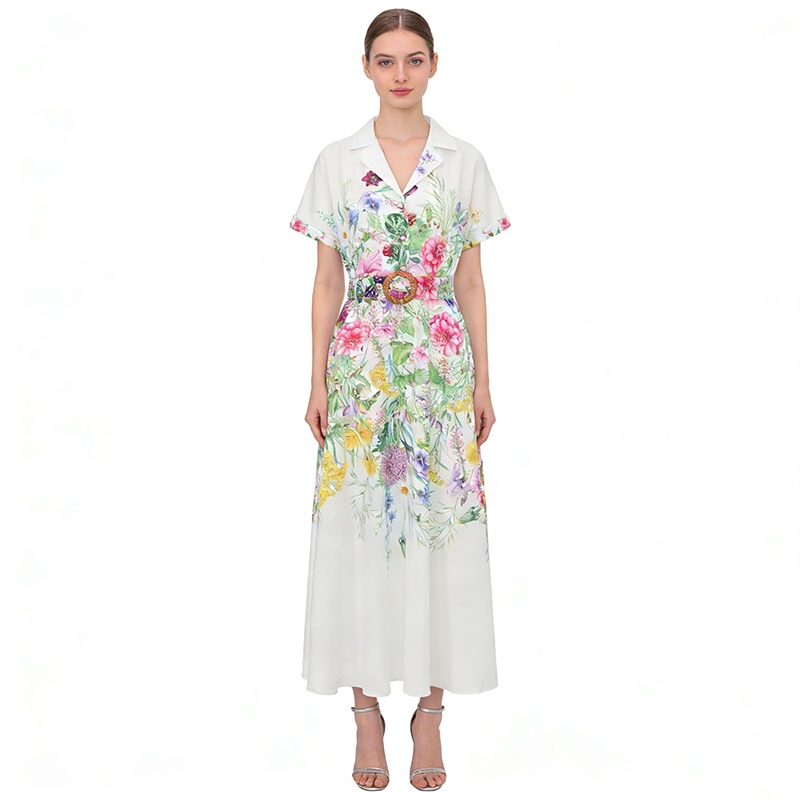 Spring and summer vacation V-neck long painting dress