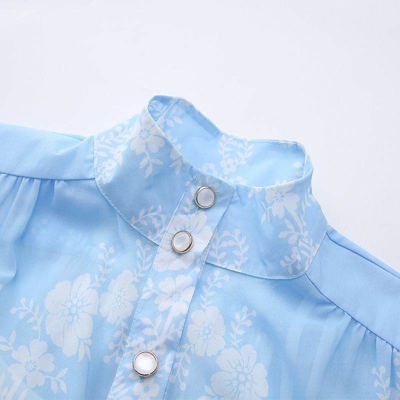 Lantern sleeve printing cstand collar painting dress