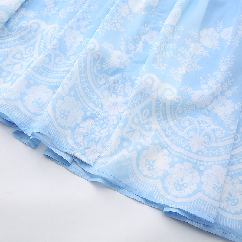 Lantern sleeve printing cstand collar painting dress