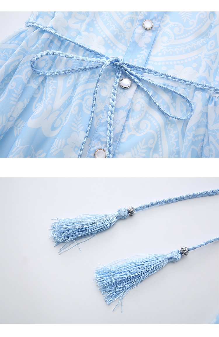 Lantern sleeve printing cstand collar painting dress