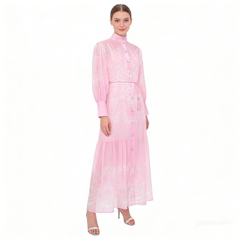 Cstand collar retro spring and summer printing dress