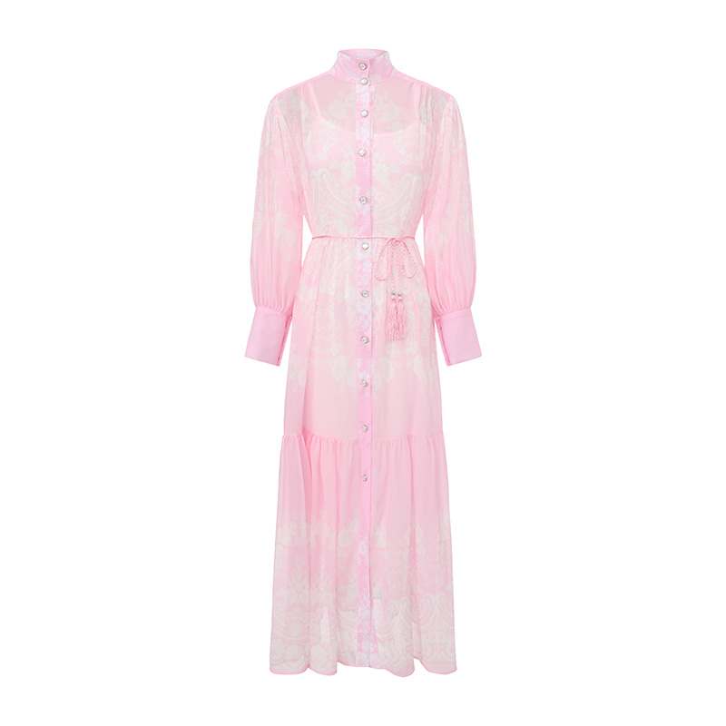 Cstand collar retro spring and summer printing dress