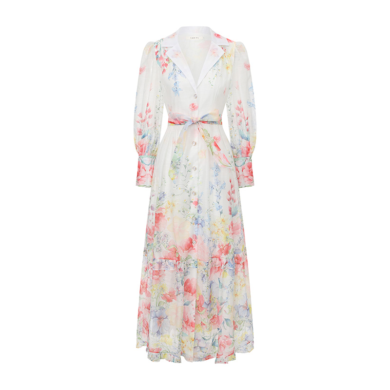 Flowers watercolor shirt long dress