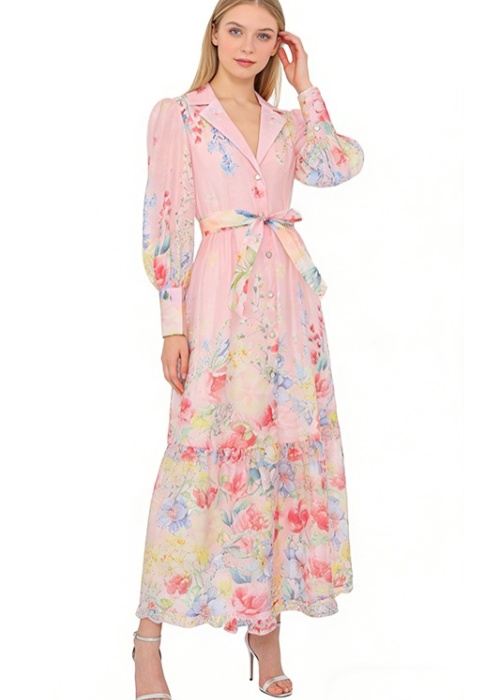 Watercolor flowers dress long shirt