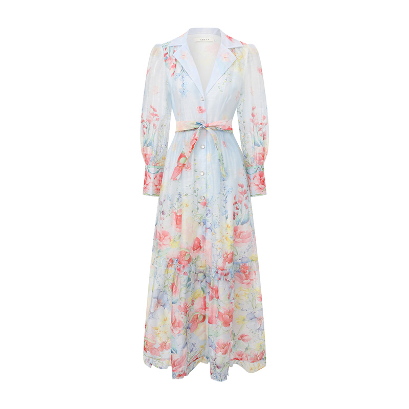 Spring and summer flowers shirt watercolor long dress