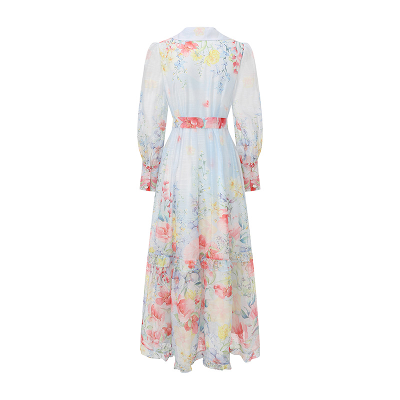 Spring and summer flowers shirt watercolor long dress