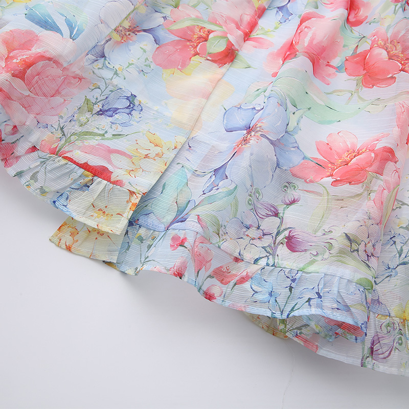 Spring and summer flowers shirt watercolor long dress