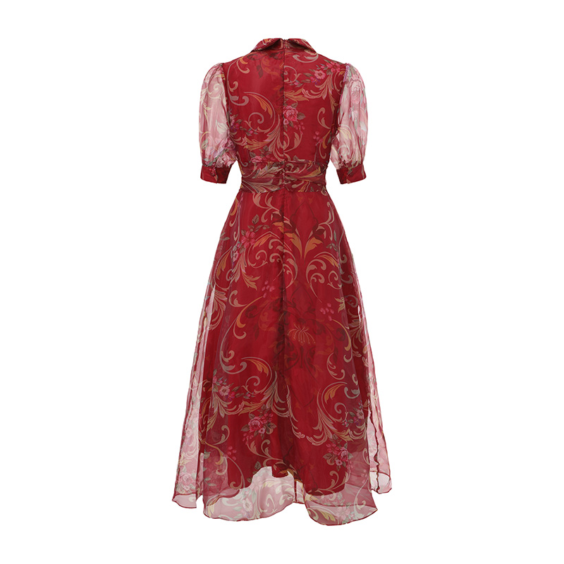 Classical spring short sleeve printing retro dress